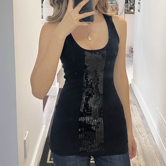 Black Sequin Razor-Back Tank Top - Picture 3 of 4
